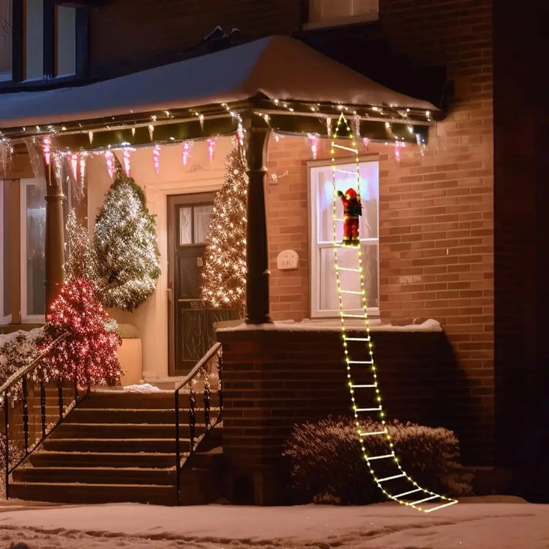 Papai Noel na Escada Decoração de Natal Luz Led Merry Christmas