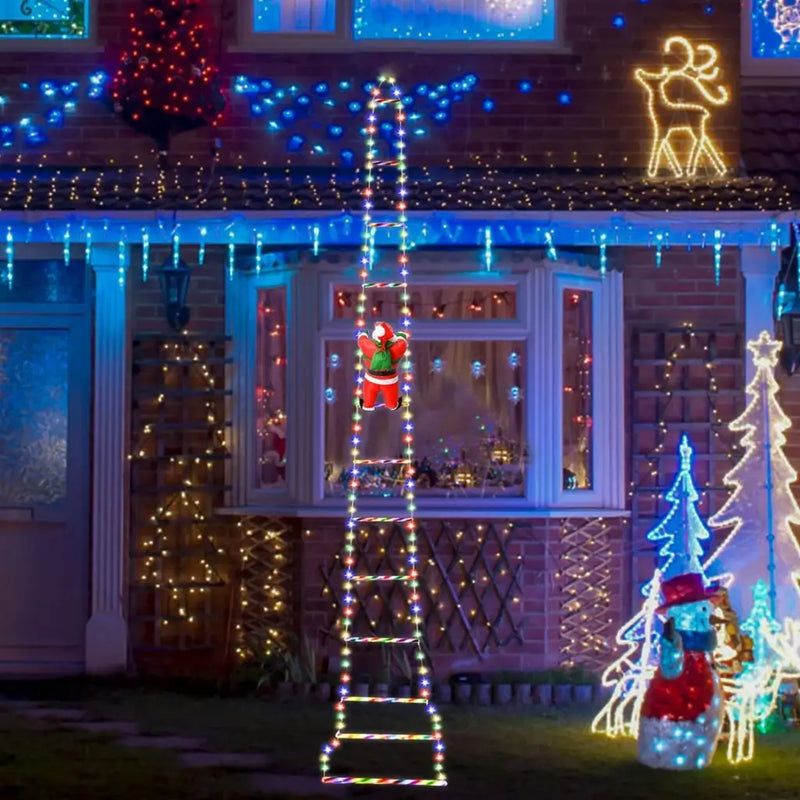 Papai Noel na Escada Decoração de Natal Luz Led Merry Christmas