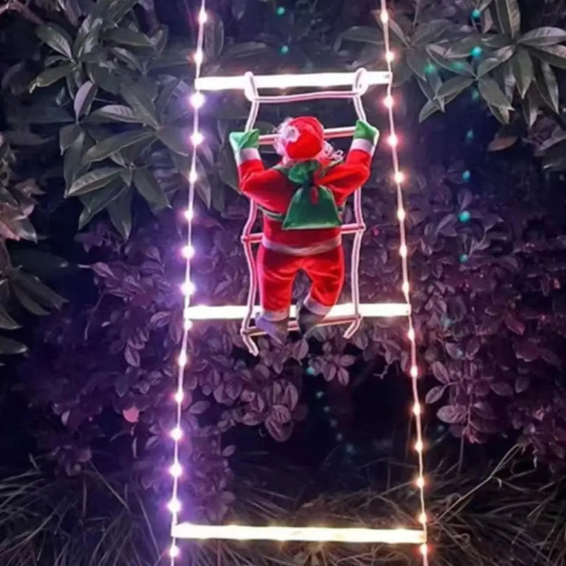 Papai Noel na Escada Decoração de Natal Luz Led Merry Christmas